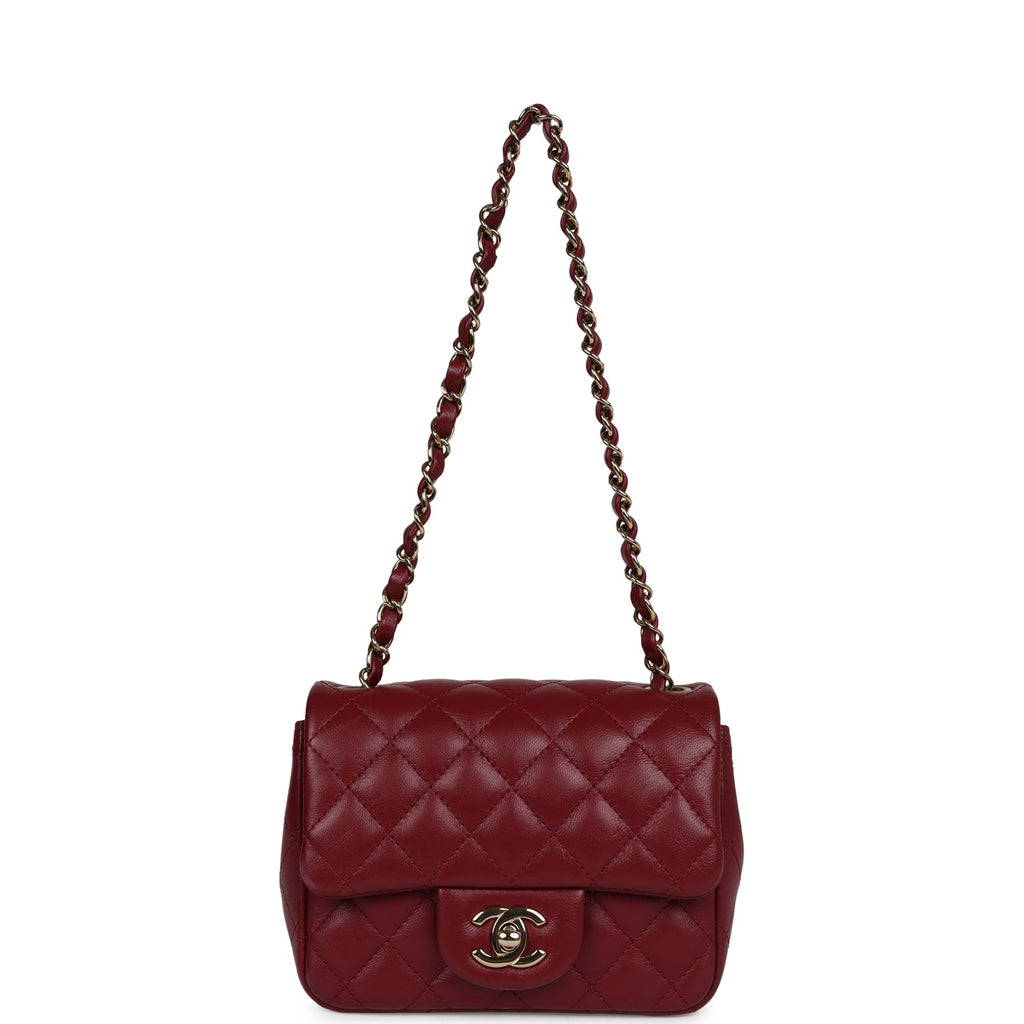 Chanel Mini Classic Square Flap Burgundy Lambskin Gold Hardware