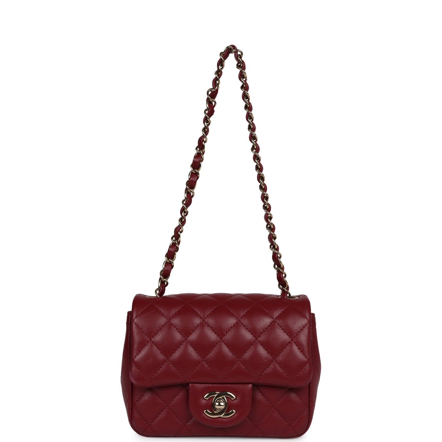 Chanel Mini Classic Square Flap Burgundy Lambskin Gold Hardware