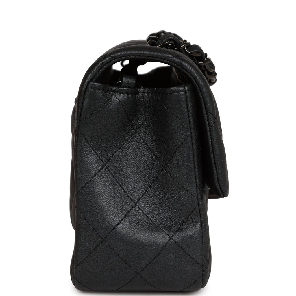 Chanel Mini Rectangular Flap So Black Iridescent Lambskin Black Hardware