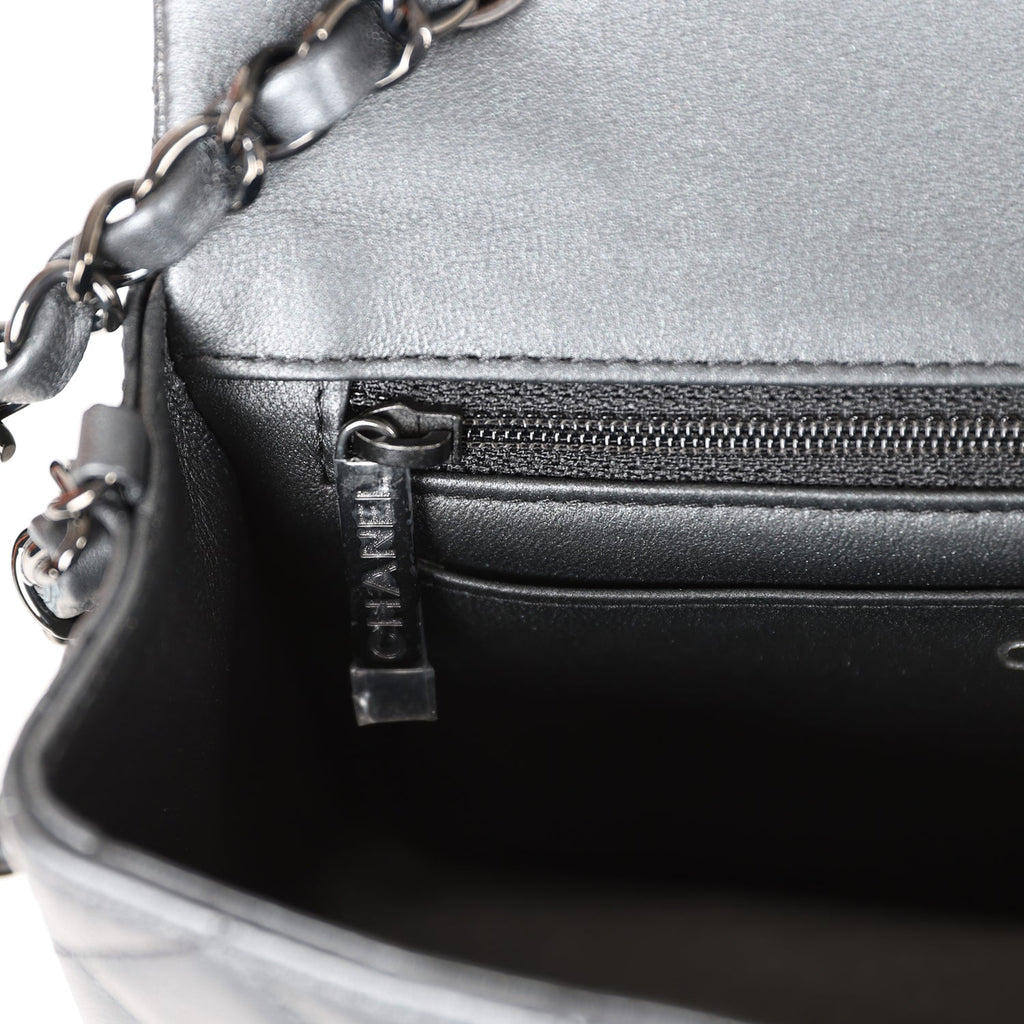 Chanel Mini Rectangular Flap So Black Iridescent Lambskin Black Hardware