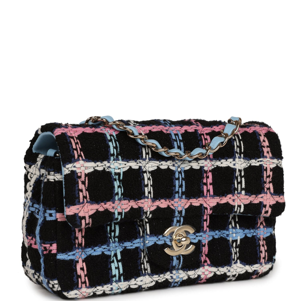 Chanel Mini Rectangular Flap Bag Black Multicolor Tweed Light Gold Hardware