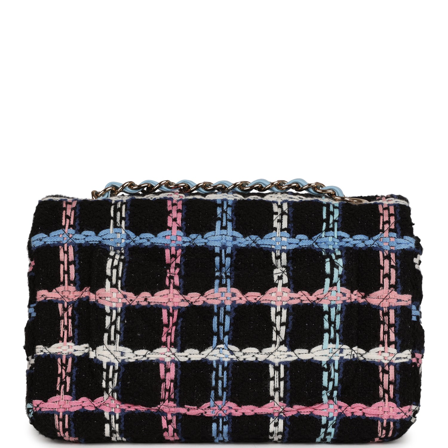 Chanel Mini Rectangular Flap Bag Black Multicolor Tweed Light Gold Hardware