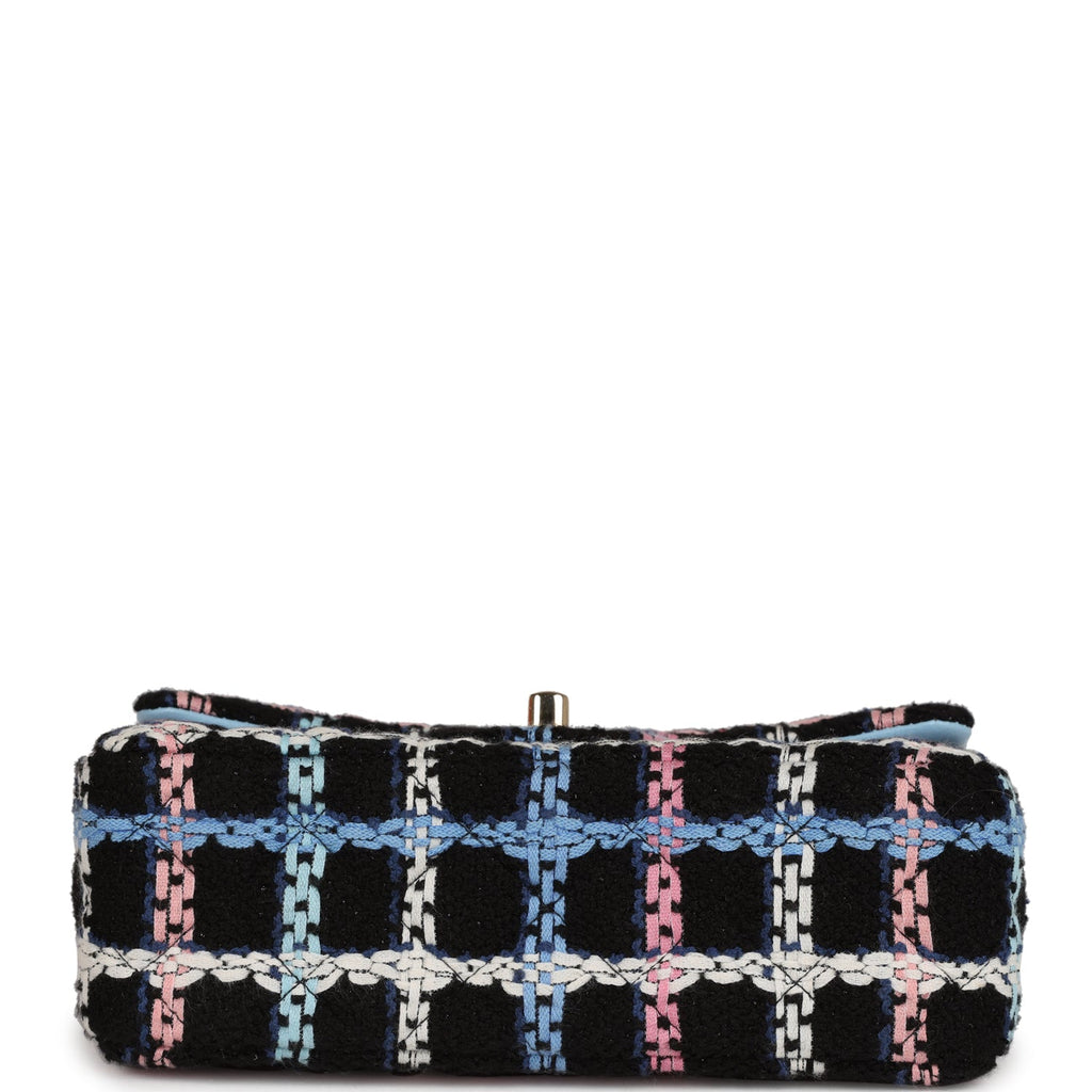 Chanel Mini Rectangular Flap Bag Black Multicolor Tweed Light Gold Hardware