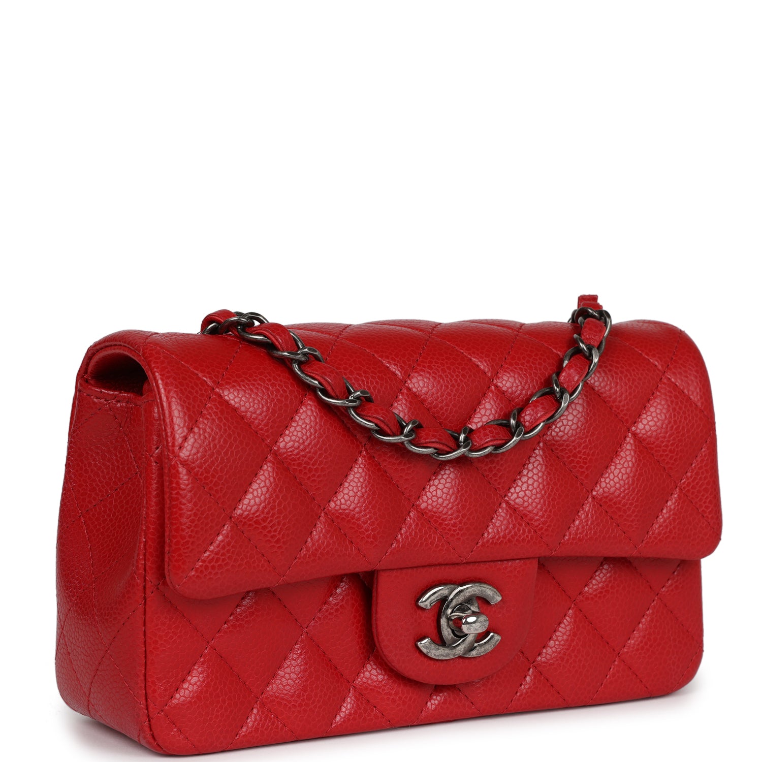 Chanel Mini Rectangular Flap Red Caviar Ruthenium Hardware