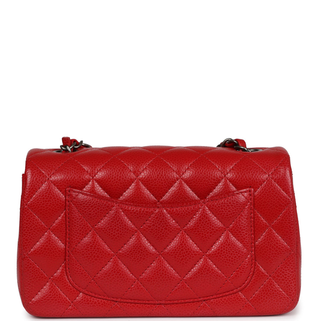 Chanel Mini Rectangular Flap Red Caviar Ruthenium Hardware