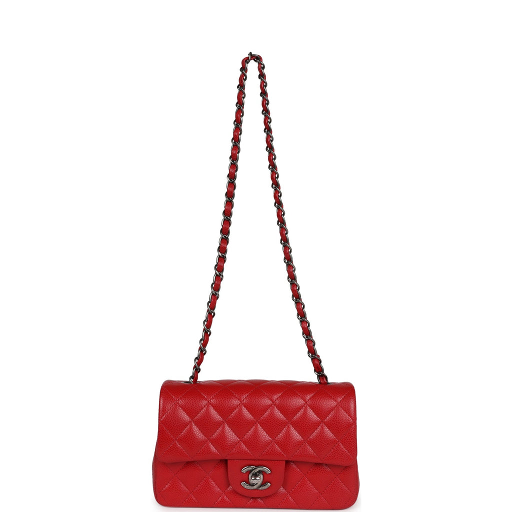 Chanel Mini Rectangular Flap Red Caviar Ruthenium Hardware