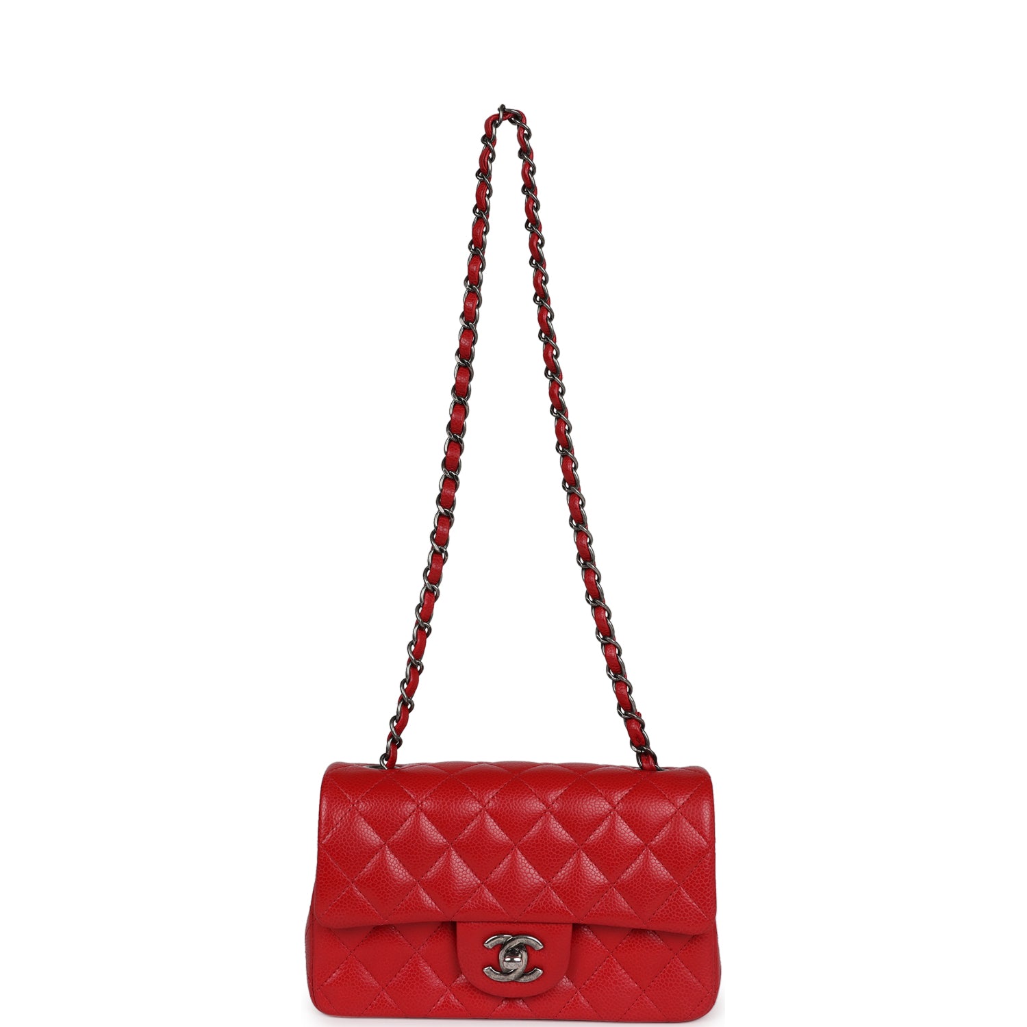 Chanel Mini Rectangular Flap Red Caviar Ruthenium Hardware