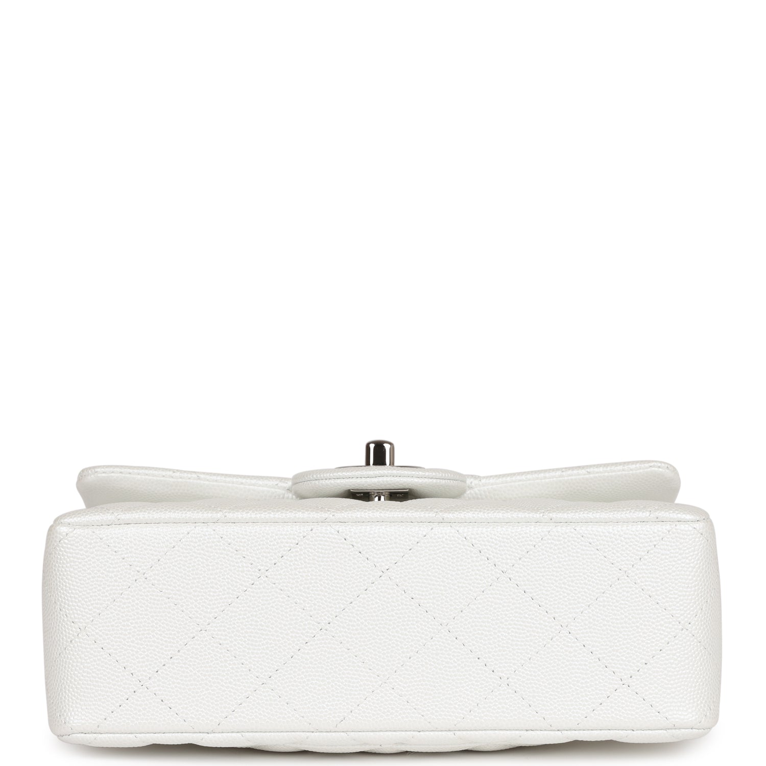 Chanel Mini Rectangular Top Handle Flap Bag White Iridescent Caviar Silver Hardware