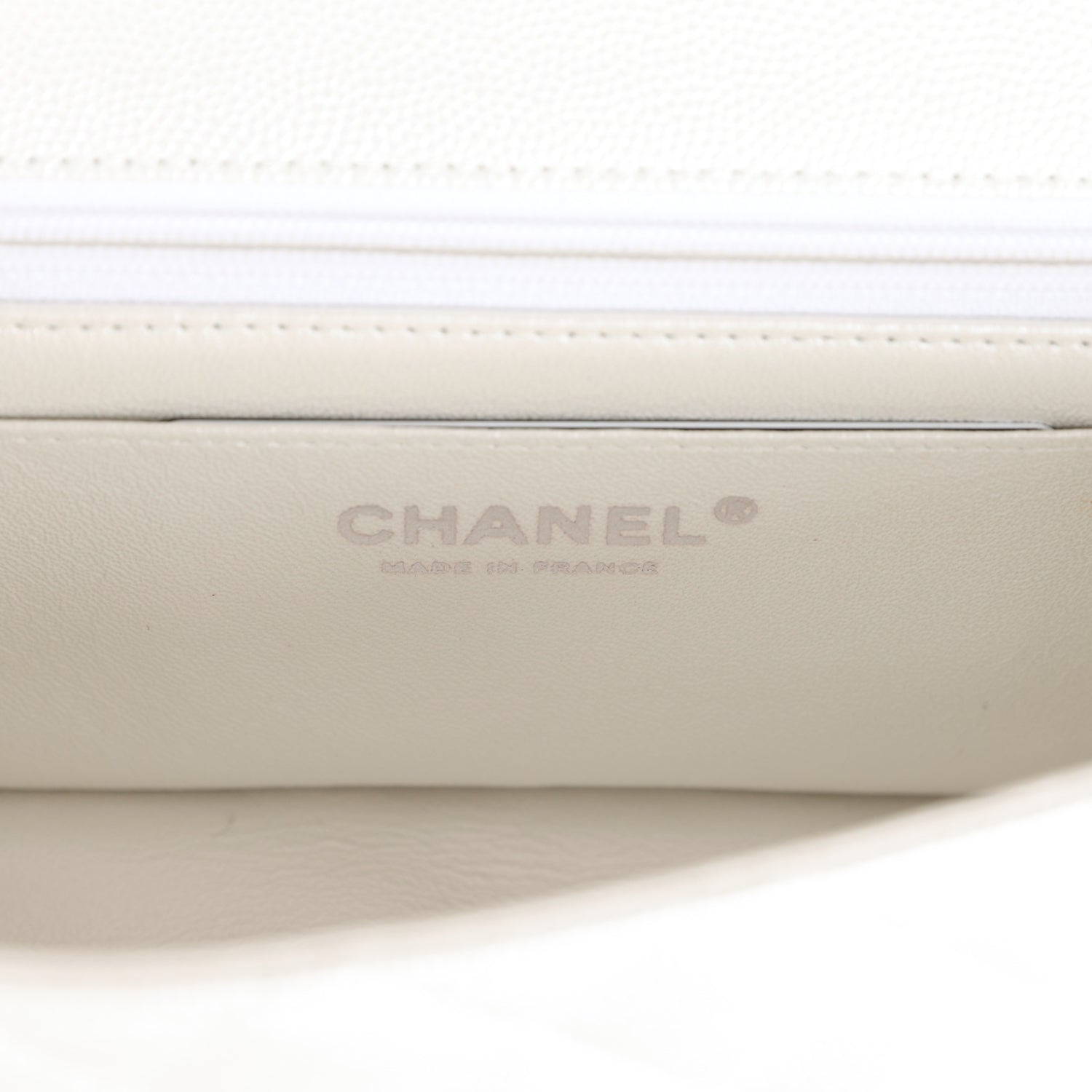 Chanel Mini Rectangular Top Handle Flap Bag White Iridescent Caviar Silver Hardware