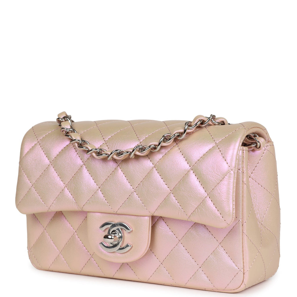 Chanel Mini Rectangular Flap Bag Pink Iridescent Calfskin Silver Hardware