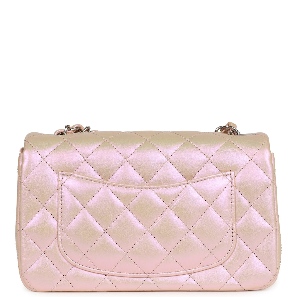 Chanel Mini Rectangular Flap Bag Pink Iridescent Calfskin Silver Hardware