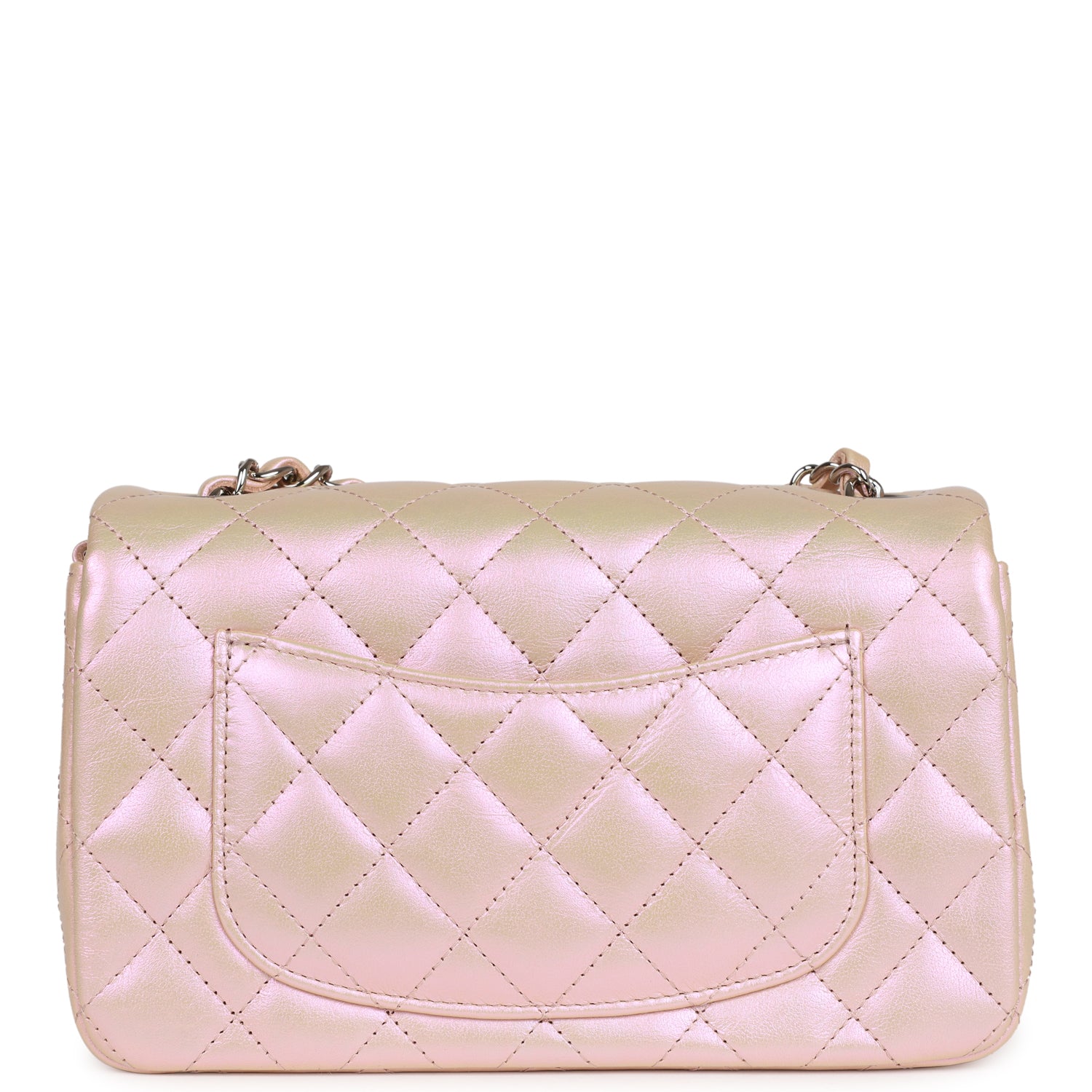 Chanel Mini Rectangular Flap Bag Pink Iridescent Calfskin Silver Hardware