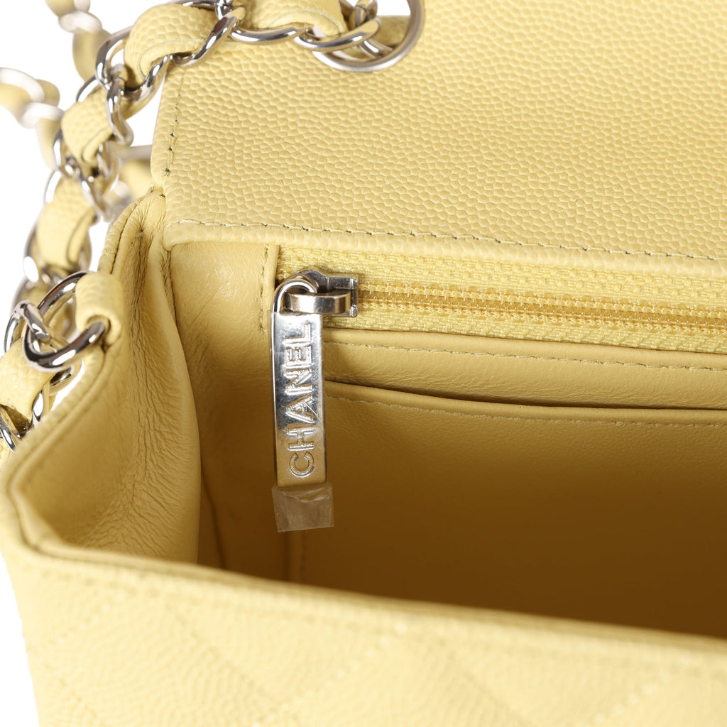 Chanel Mini Rectangular Flap Yellow Caviar Silver Hardware