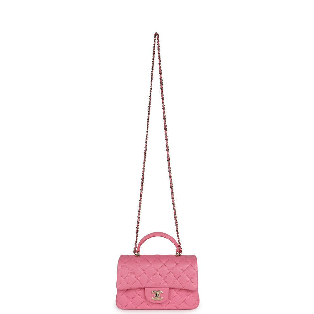 Chanel Mini Rectangular Flap with Top Handle Dark Pink Lambskin Light Gold Hardware