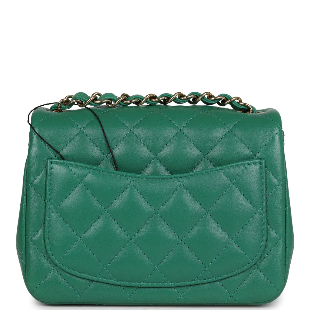 Chanel Mini Square Flap Bag Green Lambskin Gold Hardware