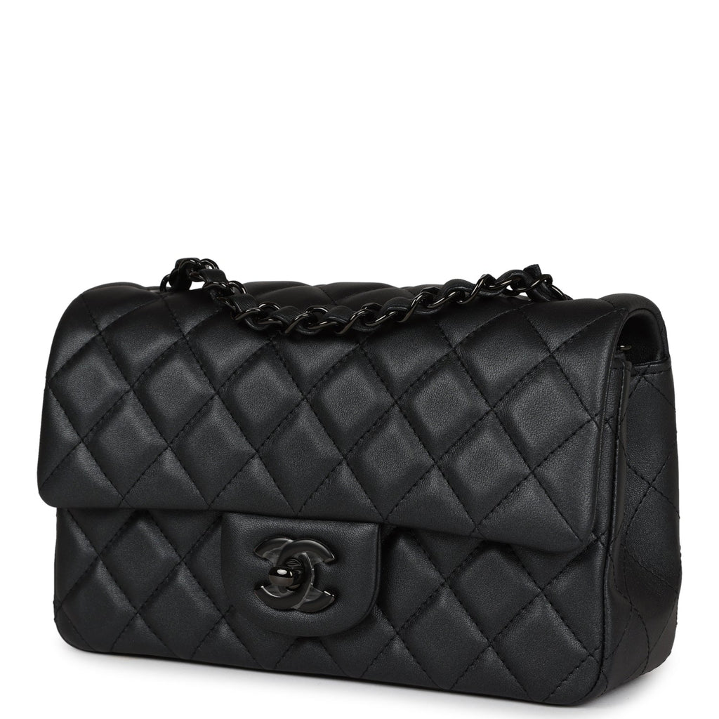 Chanel Mini Rectangular Flap So Black Iridescent Lambskin Black Hardware
