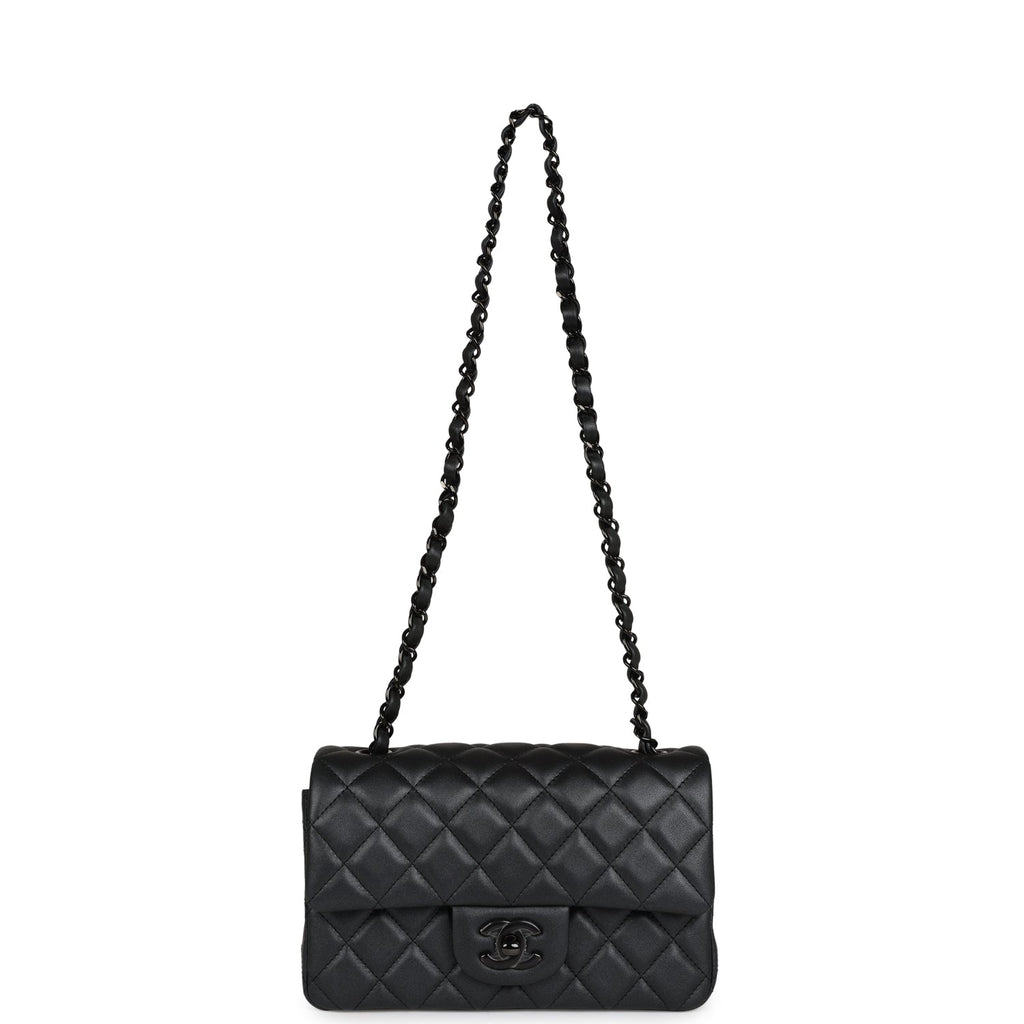 Chanel Mini Rectangular Flap So Black Iridescent Lambskin Black Hardware