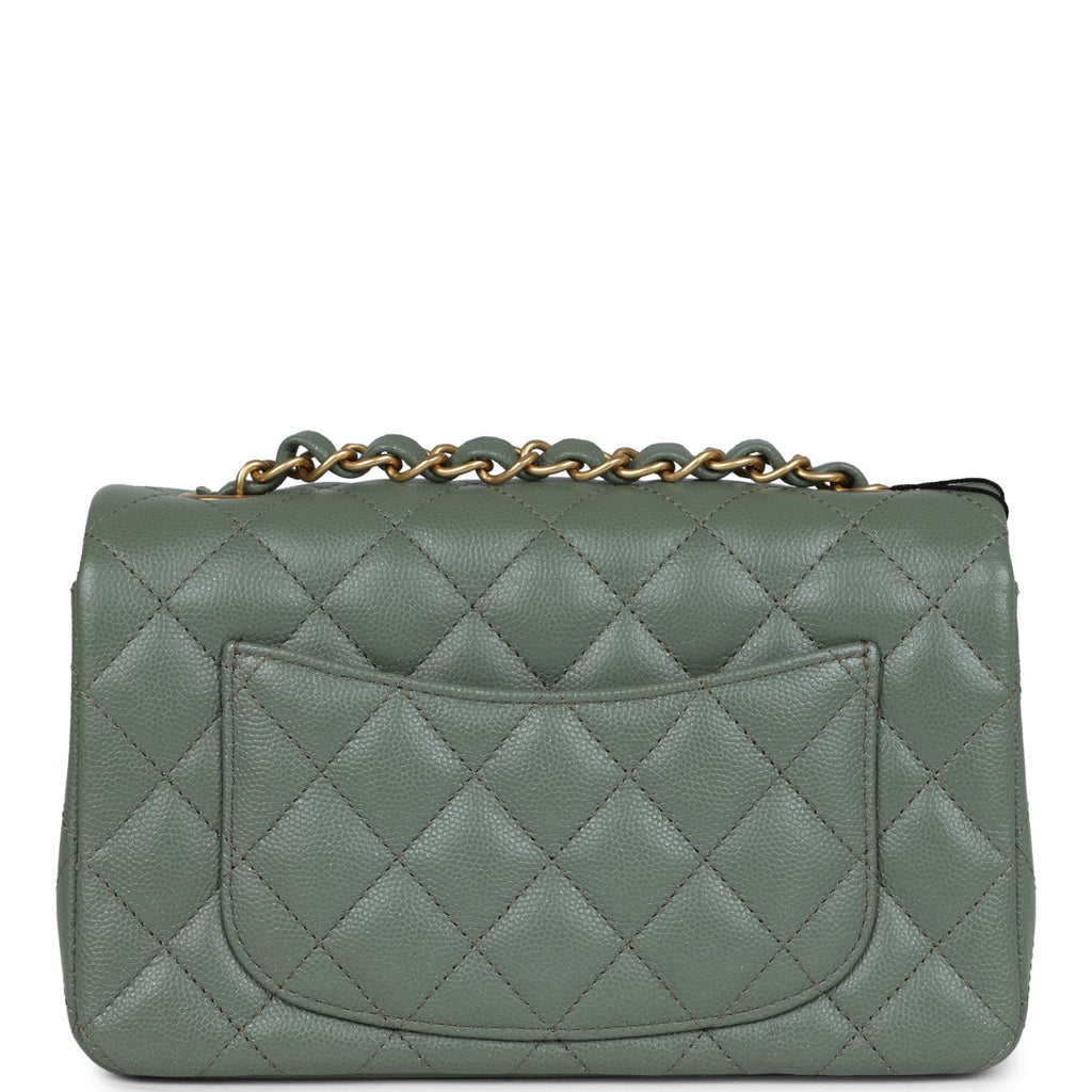 Chanel Mini Rectangular Flap Bag Olive Green Caviar Antique Gold Hardware