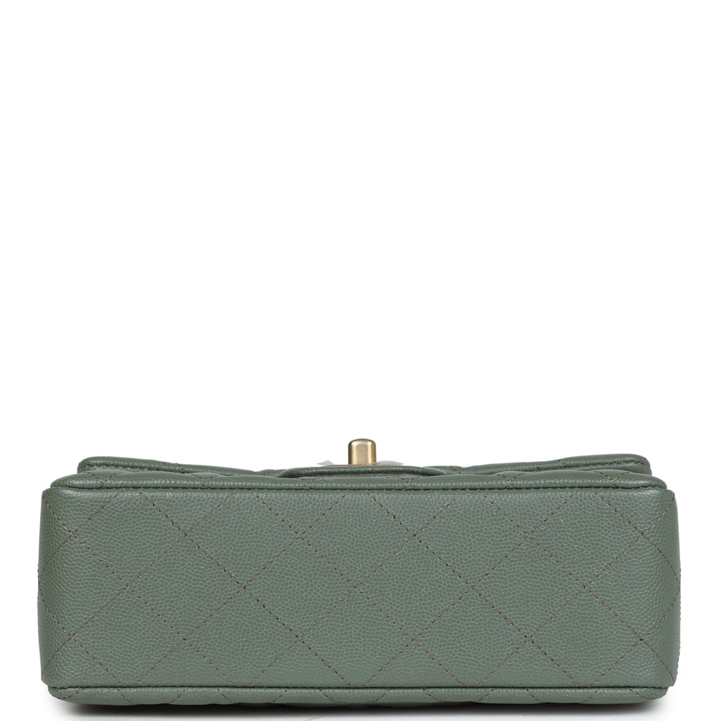 Chanel Mini Rectangular Flap Bag Olive Green Caviar Antique Gold Hardware