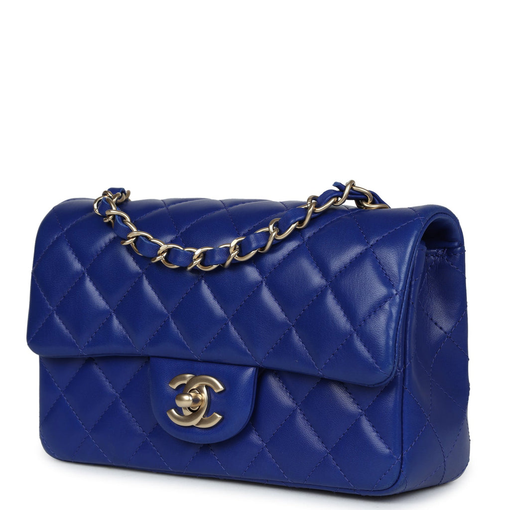 Chanel Mini Rectangular Flap Bag Dark Blue Lambskin Antique Gold Hardware