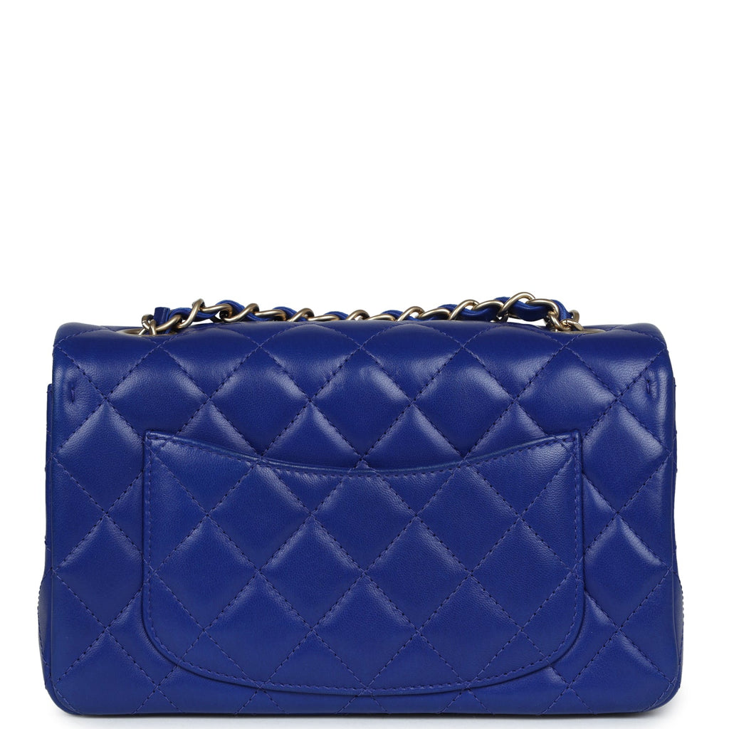 Chanel Mini Rectangular Flap Bag Dark Blue Lambskin Antique Gold Hardware
