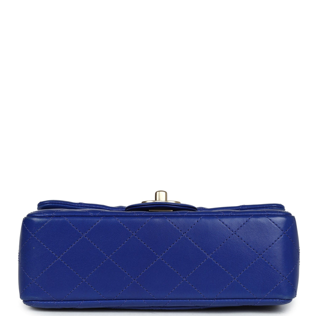 Chanel Mini Rectangular Flap Bag Dark Blue Lambskin Antique Gold Hardware