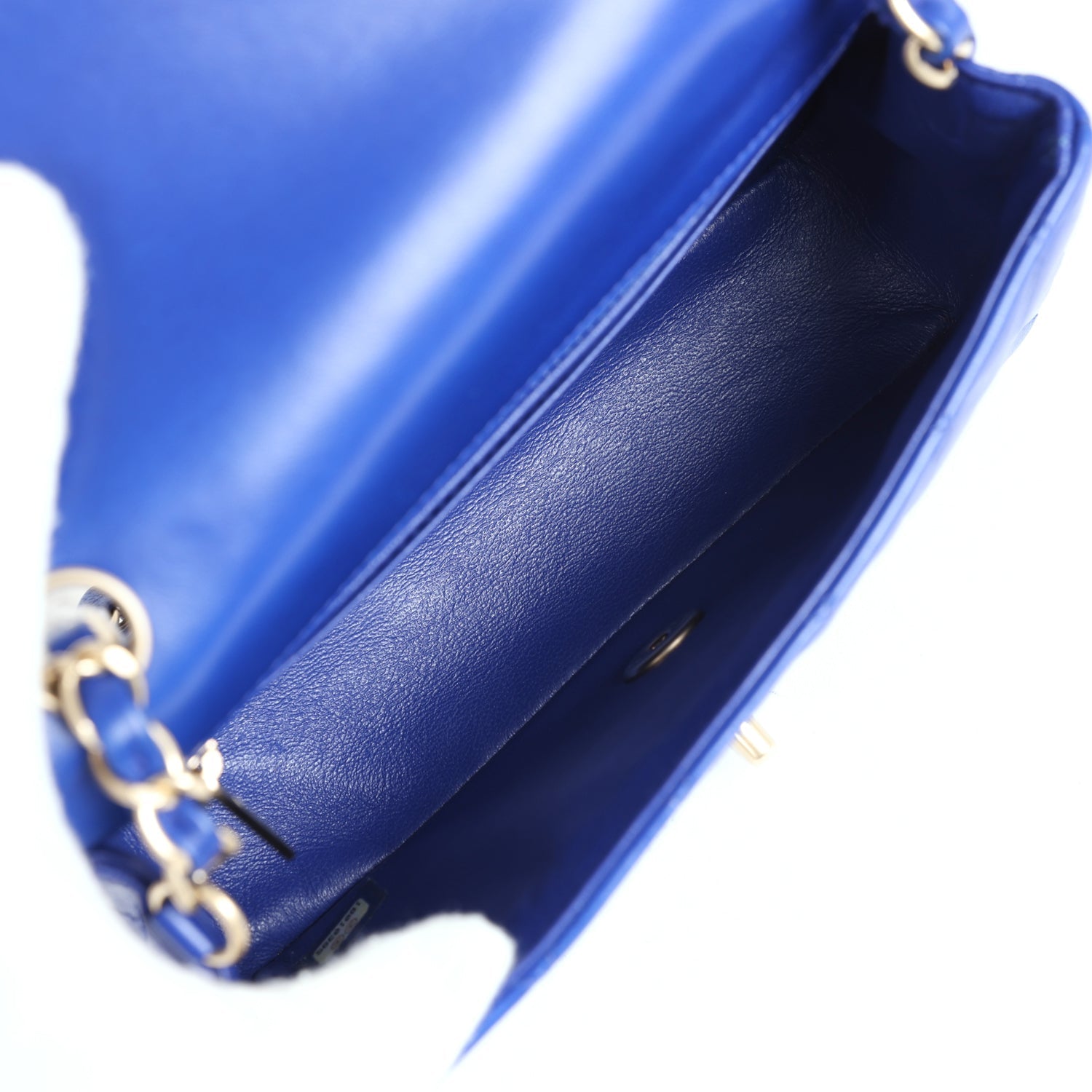Chanel Mini Rectangular Flap Bag Dark Blue Lambskin Antique Gold Hardware