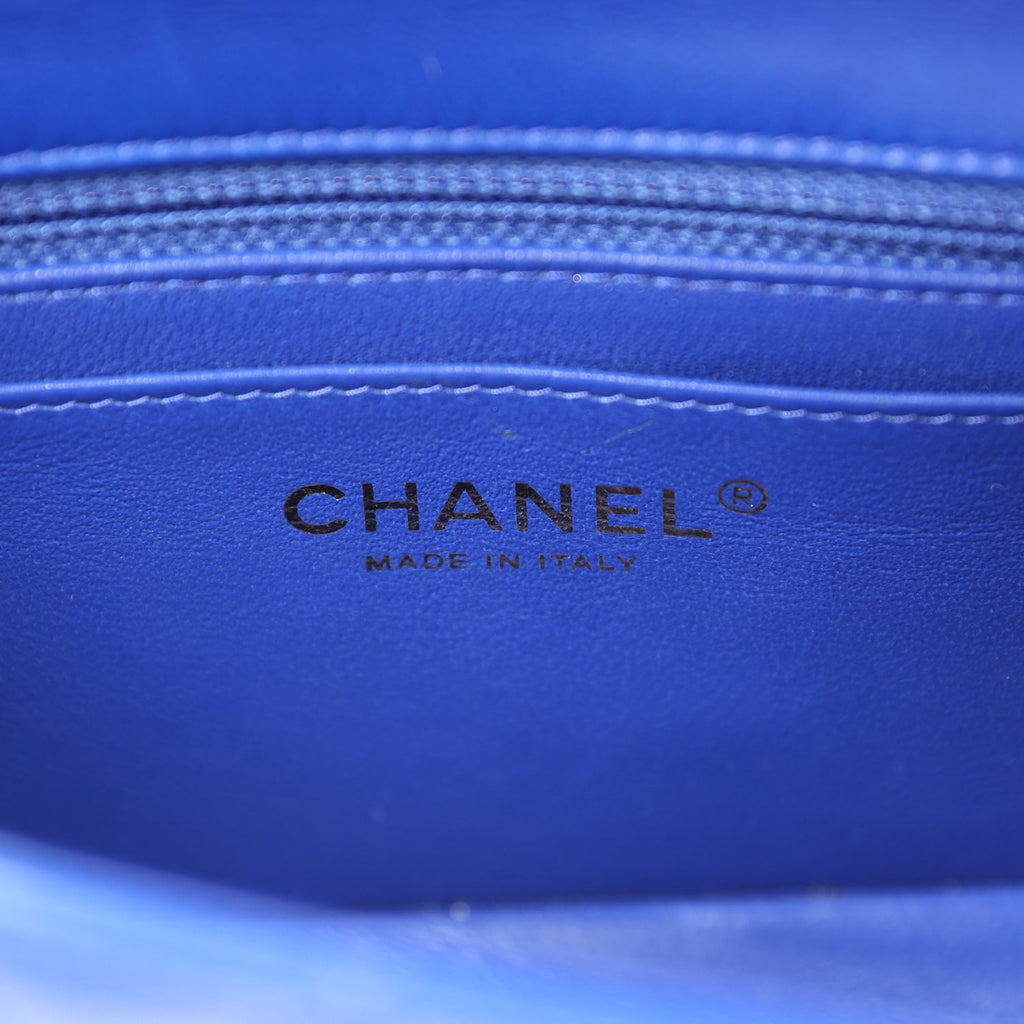 Chanel Mini Rectangular Flap Bag Dark Blue Lambskin Antique Gold Hardware