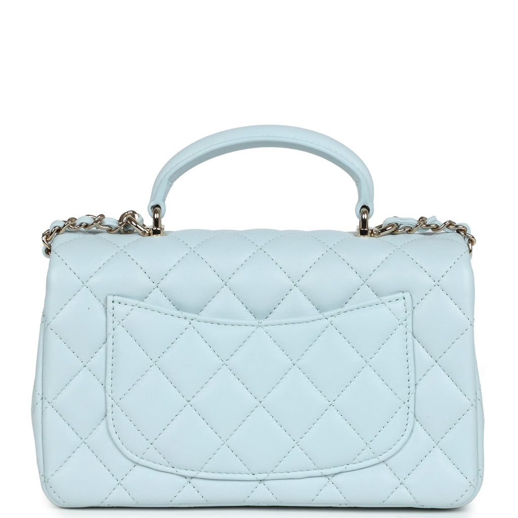 Chanel Mini Rectangular Flap with Top Handle Light Blue Lambskin Light Gold Hardware