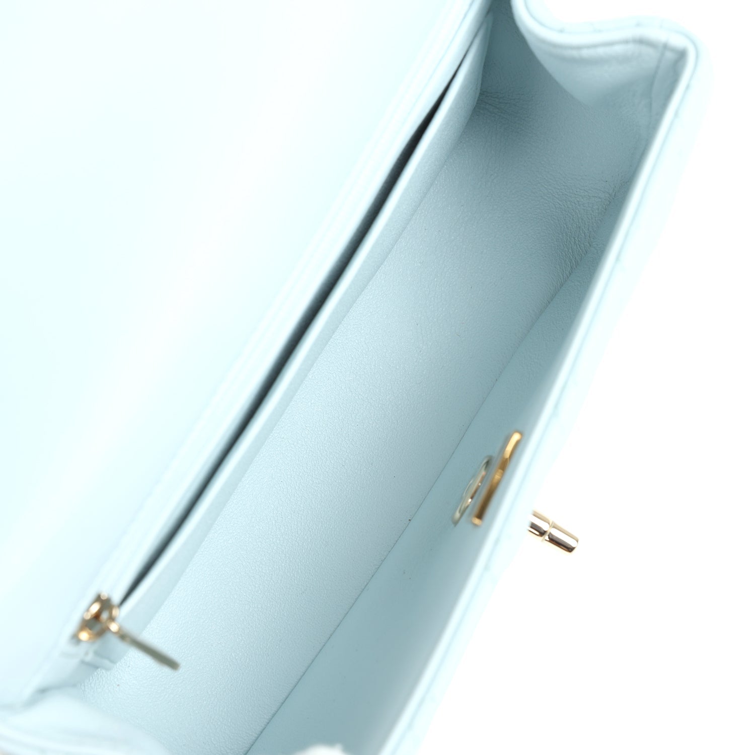 Chanel Mini Rectangular Flap with Top Handle Light Blue Lambskin Light Gold Hardware