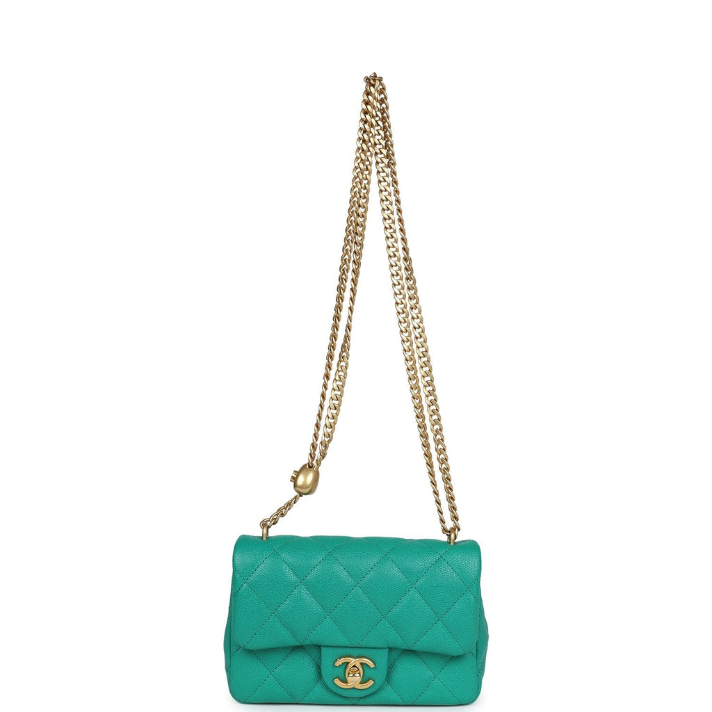 Chanel Sweetheart Crush Mini Rectangular Flap Green Caviar Antique Gold Hardware