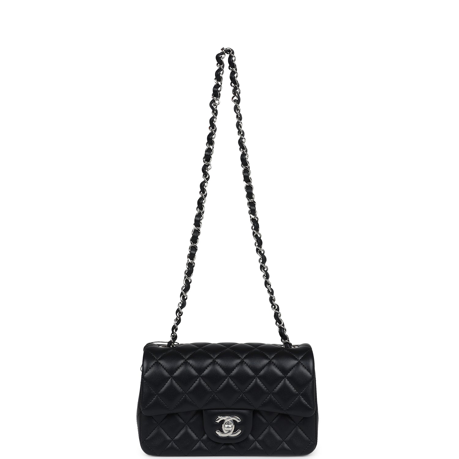 Chanel Mini Classic Flap Rectangle Black Lambskin Silver Hardware