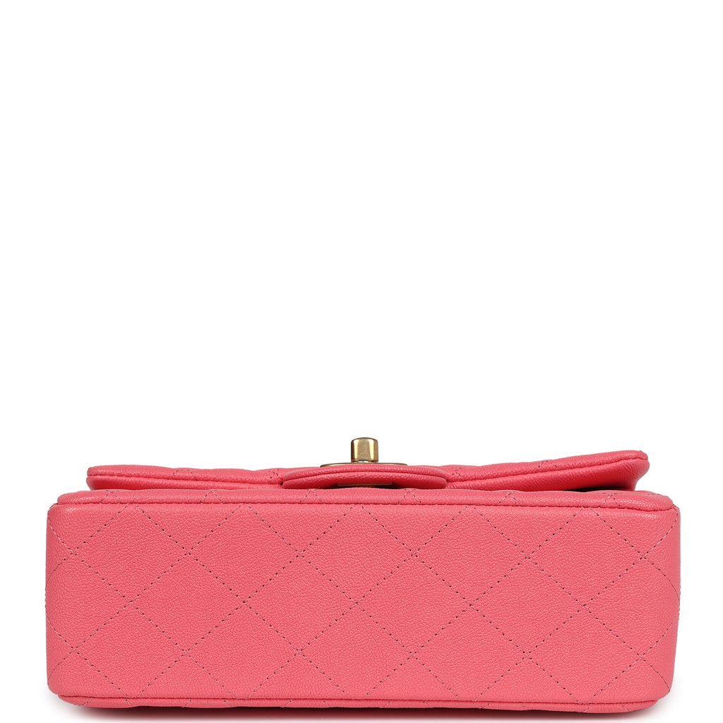 Chanel Mini Rectangular Flap with Top Handle Hot Pink Caviar Antique Gold Hardware
