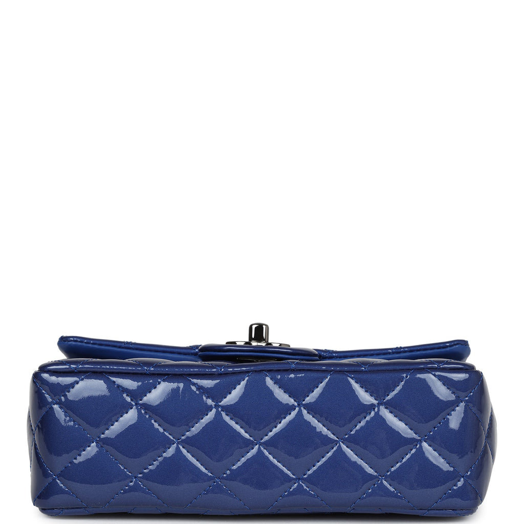 Chanel Mini Rectangular Flap Bag Blue Patent Ruthenium Hardware