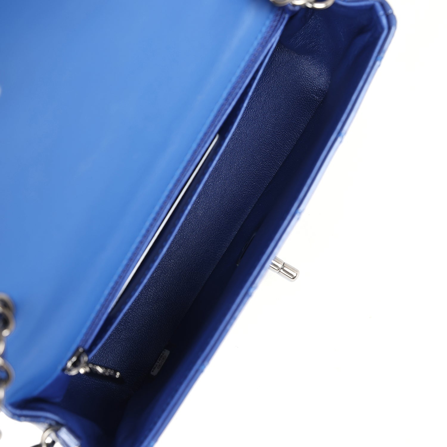 Chanel Mini Rectangular Flap Bag Blue Patent Ruthenium Hardware