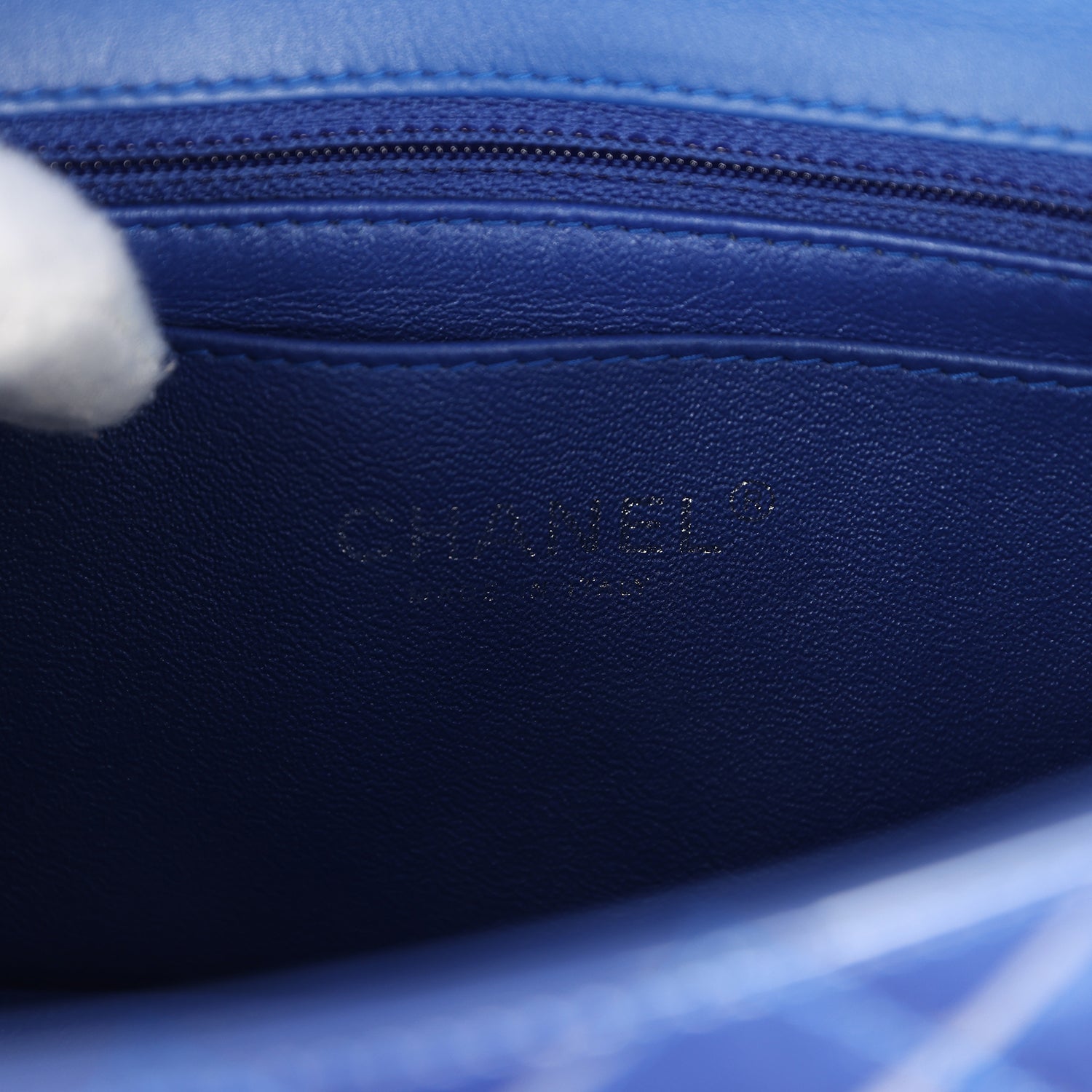 Chanel Mini Rectangular Flap Bag Blue Patent Ruthenium Hardware