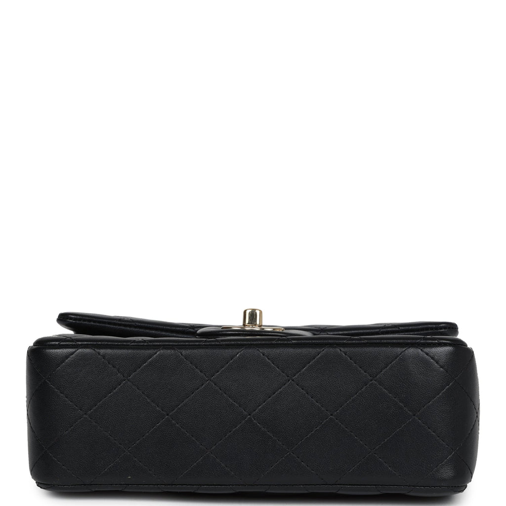 Chanel Mini Rectangular Flap with Top Handle Black Lambskin Light Gold Hardware