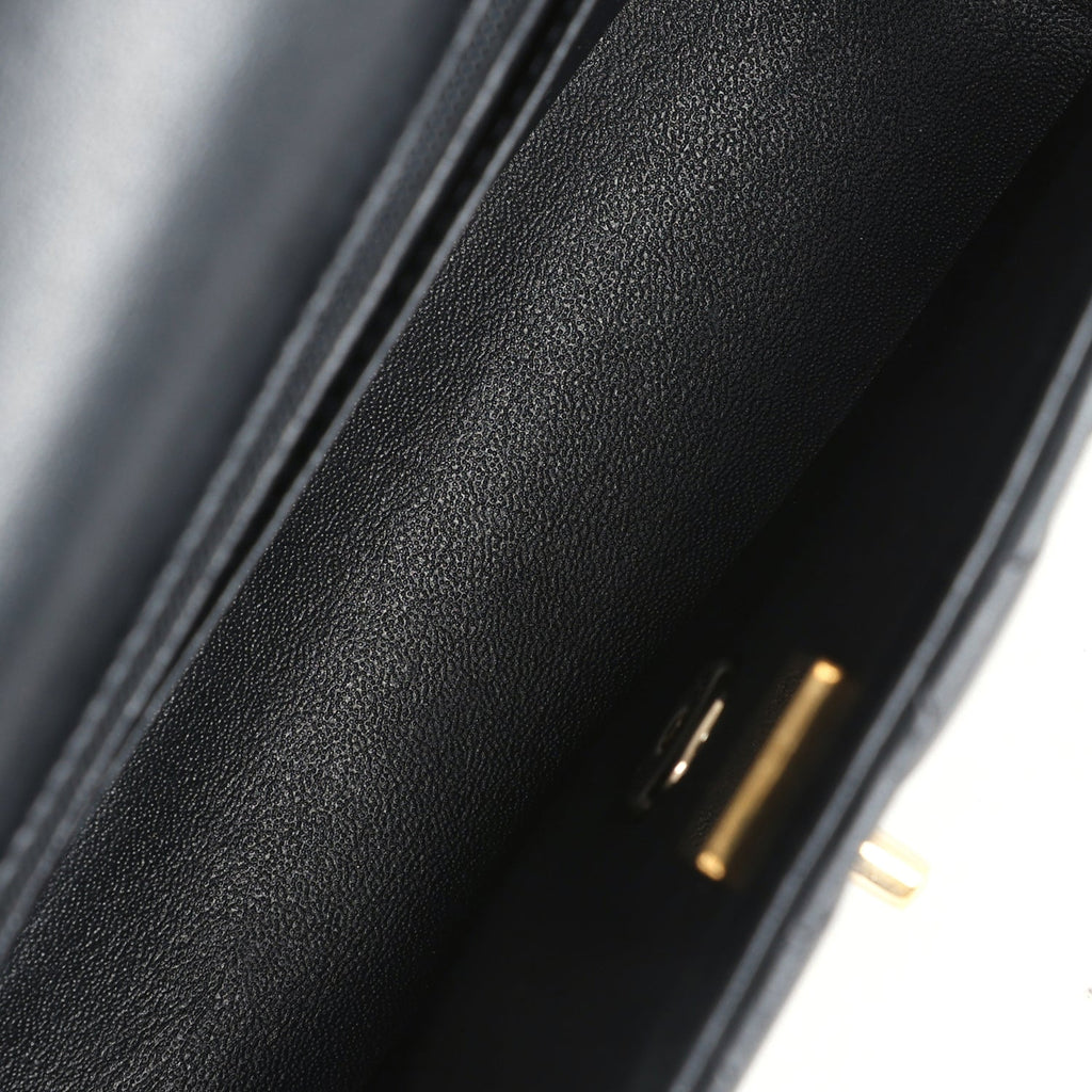 Chanel Mini Rectangular Flap with Top Handle Black Lambskin Light Gold Hardware