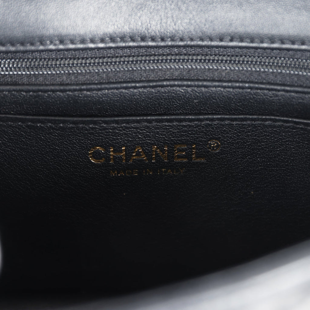 Chanel Mini Rectangular Flap with Top Handle Black Lambskin Light Gold Hardware