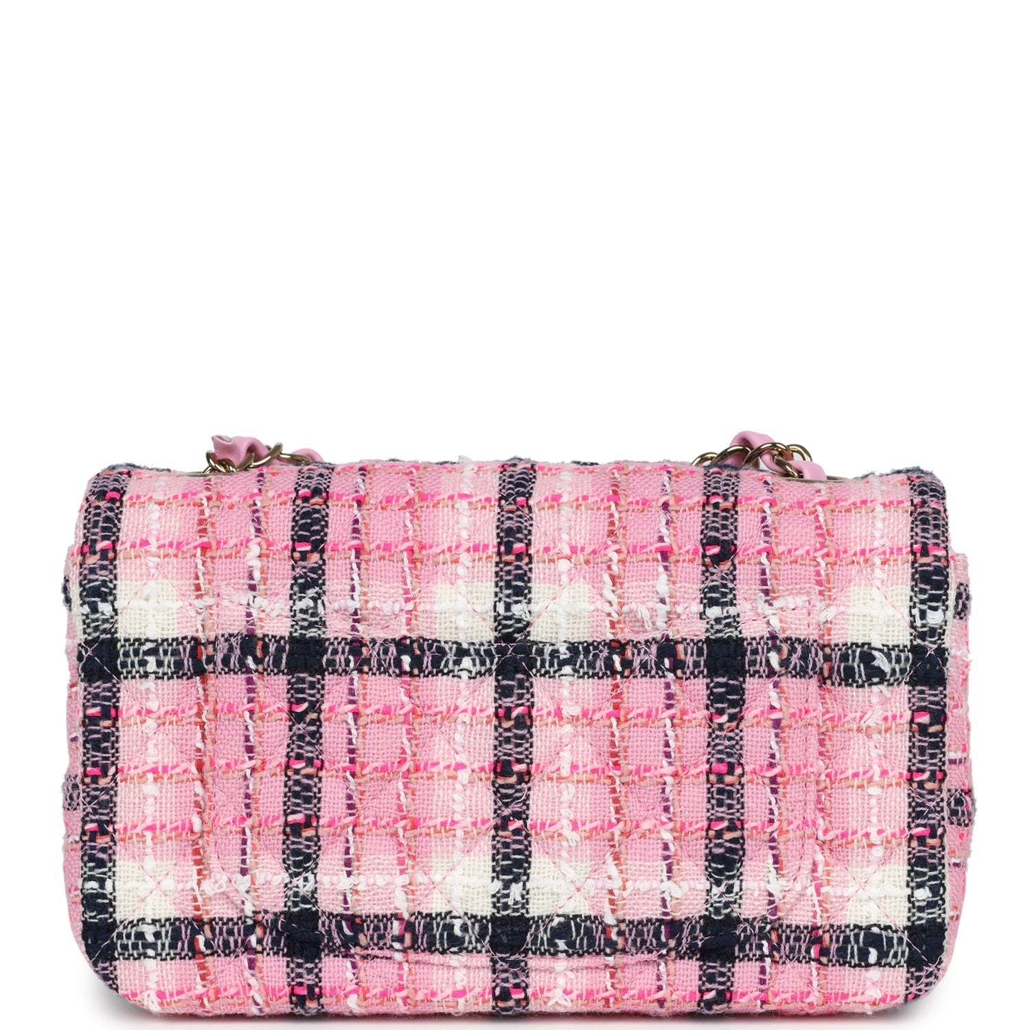 Chanel Mini Rectangular Flap Bag Pink, White and Black Tweed Light Gold Hardware