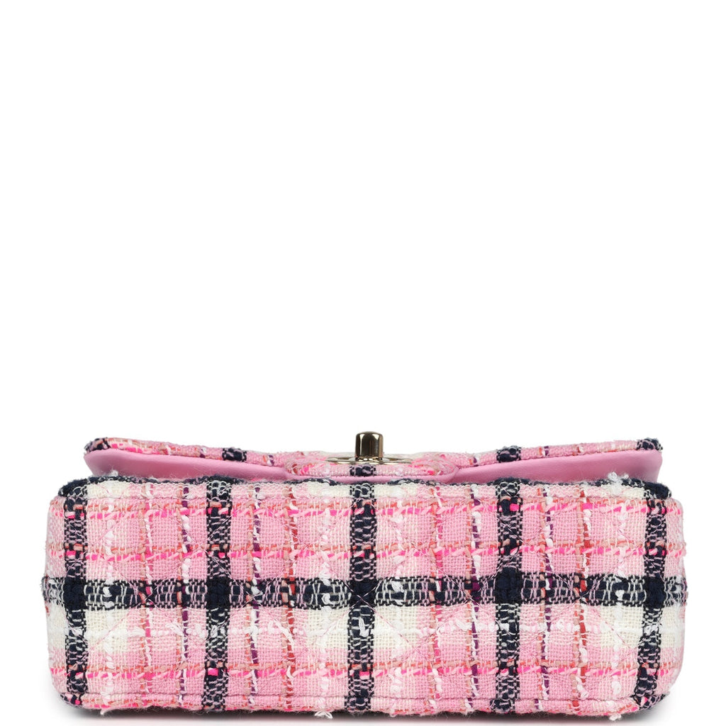 Chanel Mini Rectangular Flap Bag Pink, White and Black Tweed Light Gold Hardware