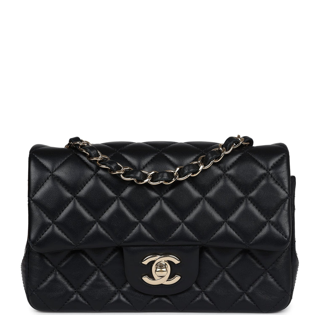 Chanel Mini Rectangular Flap Black Lambskin Light Gold Hardware