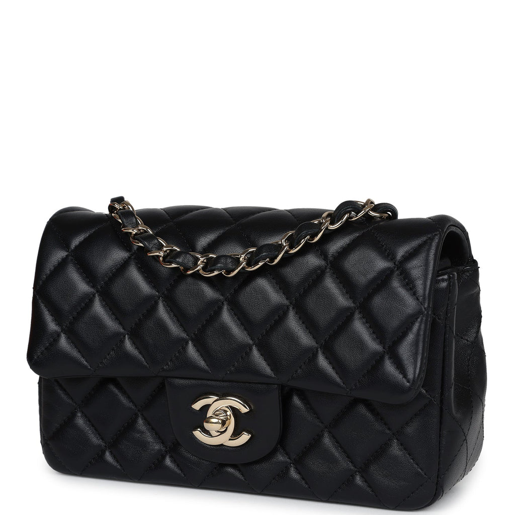 Chanel Mini Rectangular Flap Black Lambskin Light Gold Hardware