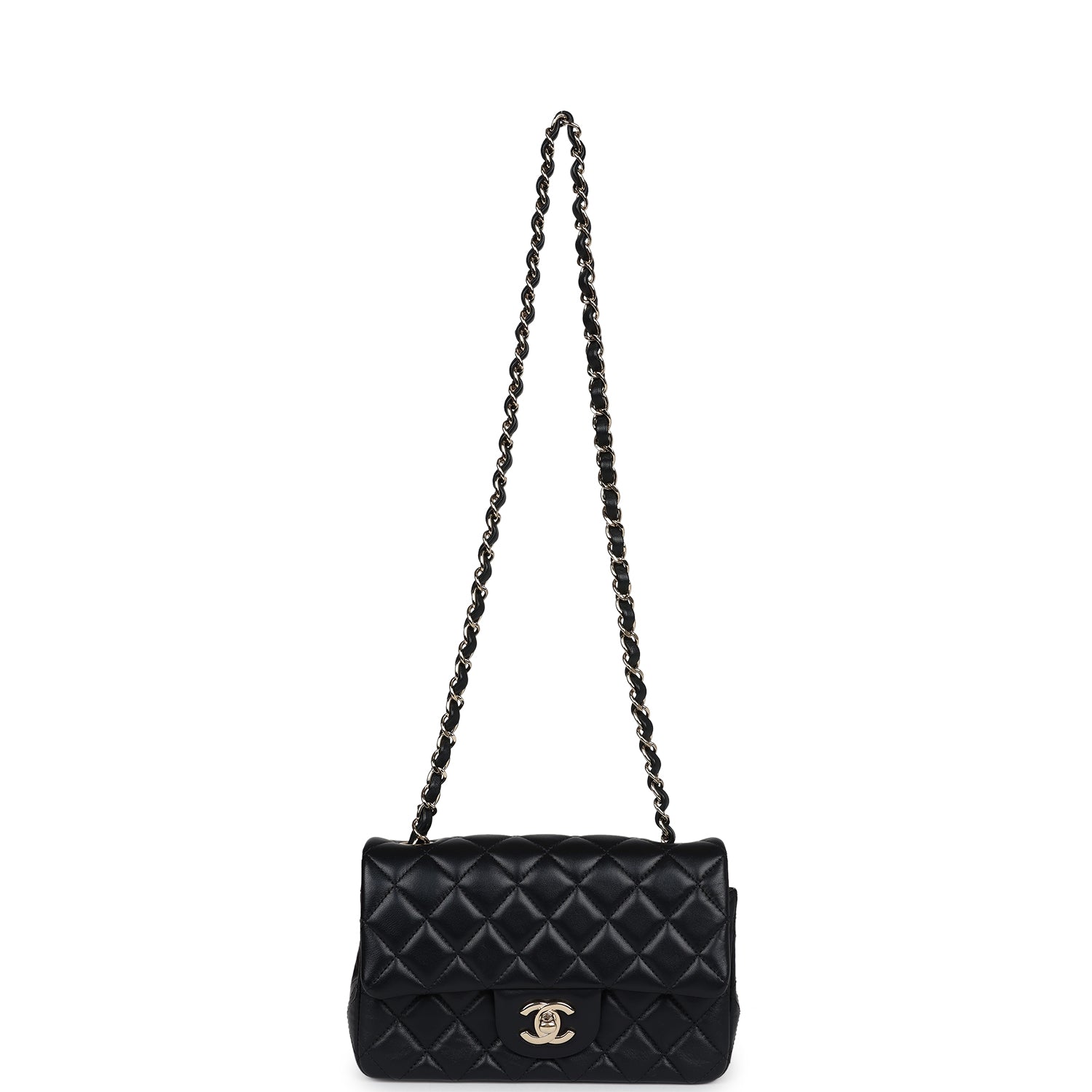 Chanel Mini Rectangular Flap Black Lambskin Light Gold Hardware