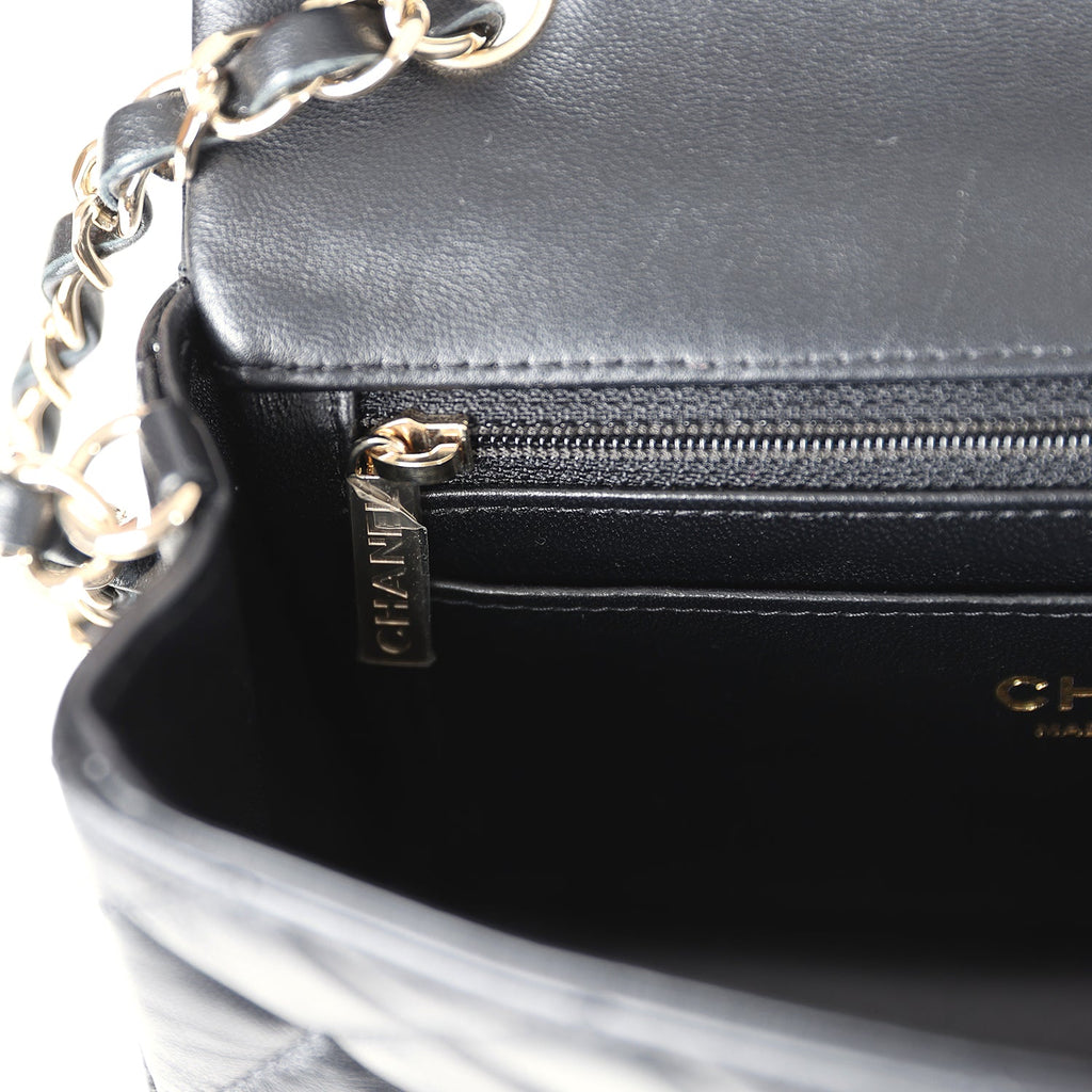 Chanel Mini Rectangular Flap Black Lambskin Light Gold Hardware