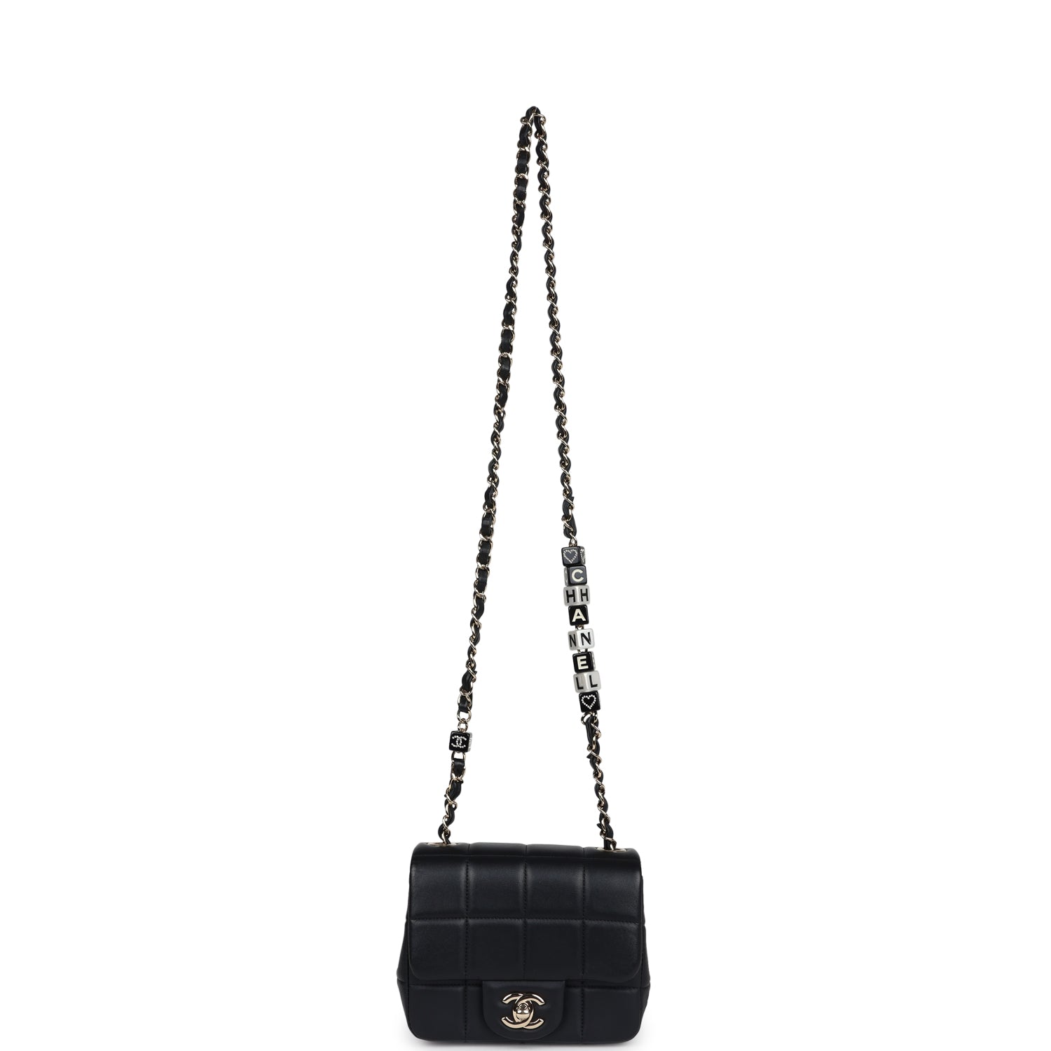 Chanel Monaco Mini Square Flap Bag Black Lambskin Light Gold Hardware