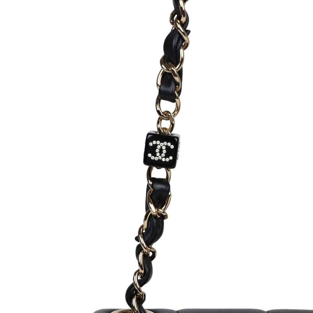 Chanel Monaco Mini Square Flap Bag Black Lambskin Light Gold Hardware