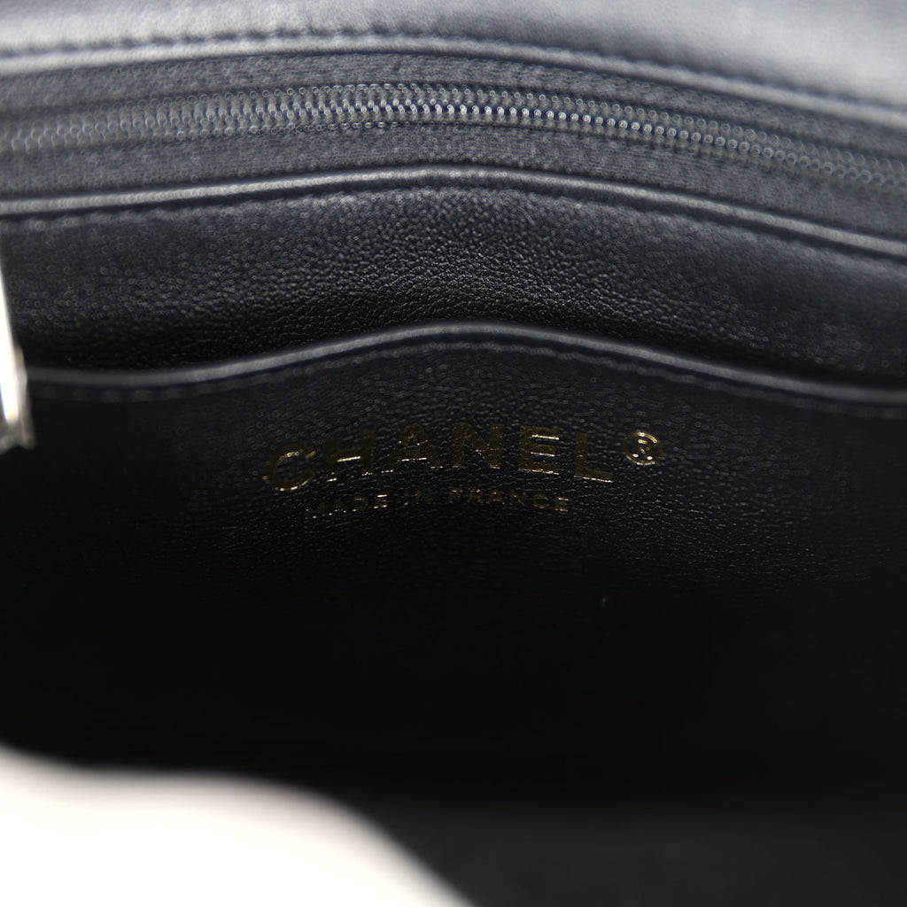 Chanel Monaco Mini Square Flap Bag Black Lambskin Light Gold Hardware