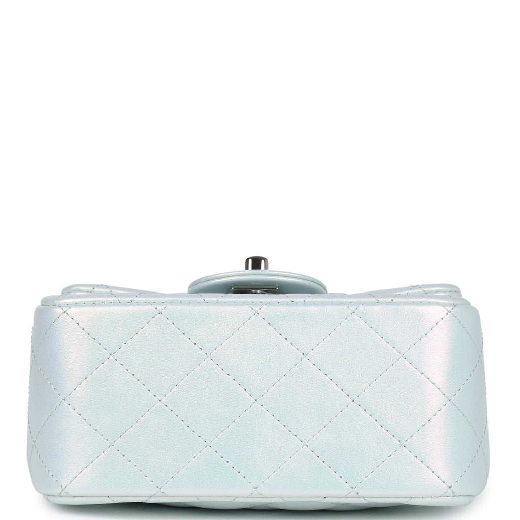 Chanel Mini Classic Square Flap Bag Blue Iridescent Calfskin Silver Hardware