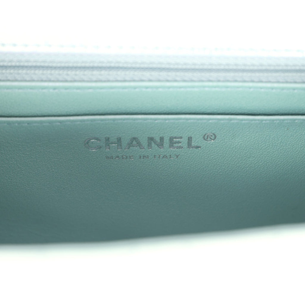 Chanel Mini Classic Square Flap Bag Blue Iridescent Calfskin Silver Hardware